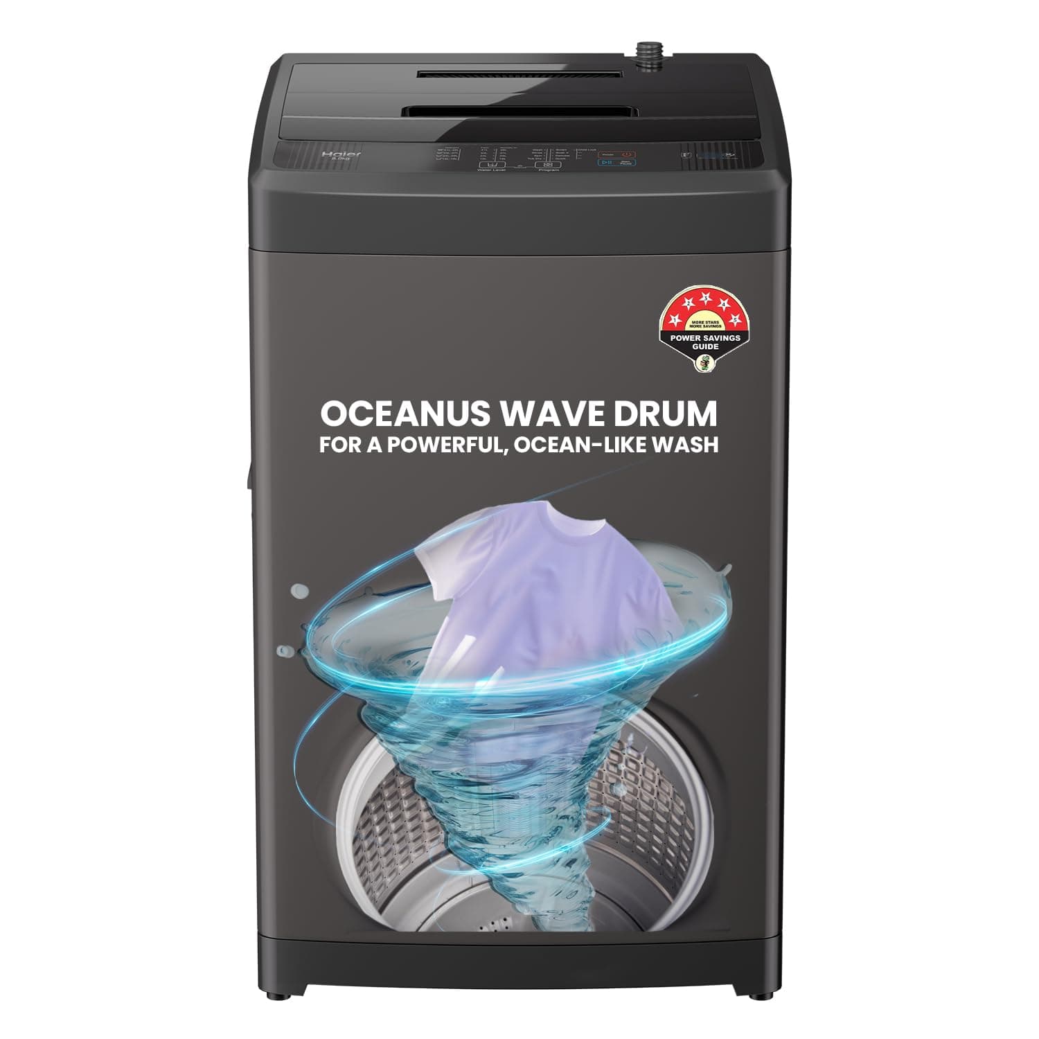 Haier 8 Kg 5 Star Fully Automatic Top Load Washing Machine with Oceanus Wave Drum, Magic Filter, 8 Wash Programs (ETL80-AES5, Brown Grey, Stainless Steel Drum, 15 Mins Quick Wash)