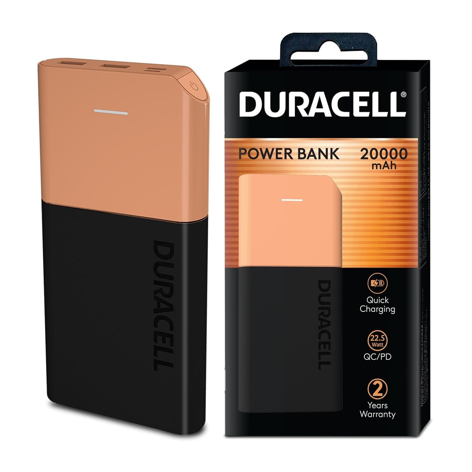 Duracell Power Bank 20000 mAh, Portable Charger, USB C/Micro USB Input, USB A/USB C Output, Fast Charge Technology, 22.5W Power Delivery for Smartphones, Tablets, Headphones and USB-Powered Devices