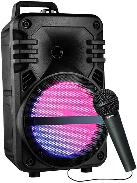 IKALL IK100 10-Watt Portable Bluetooth Speaker with Wired mic Karaoke, RGB LED, FM Radio, AUX, USB, Micro SD, Built in Rechargeable Battery, Black