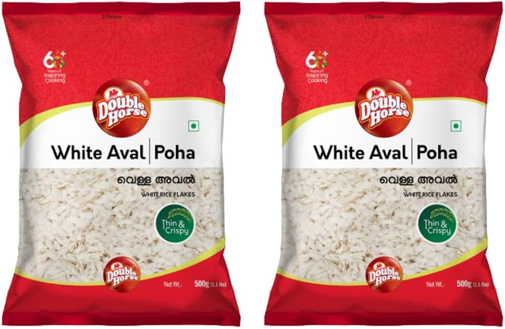 Double Horse White Aval-500 g (Pack of 2) | White Rice Flakes| White Thin Poha
