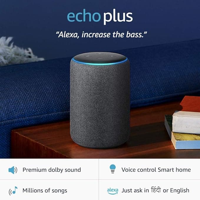 Echo Plus (2nd Gen) – Premium sound, powered by Dolby, built-in Smart Home hub (Black)