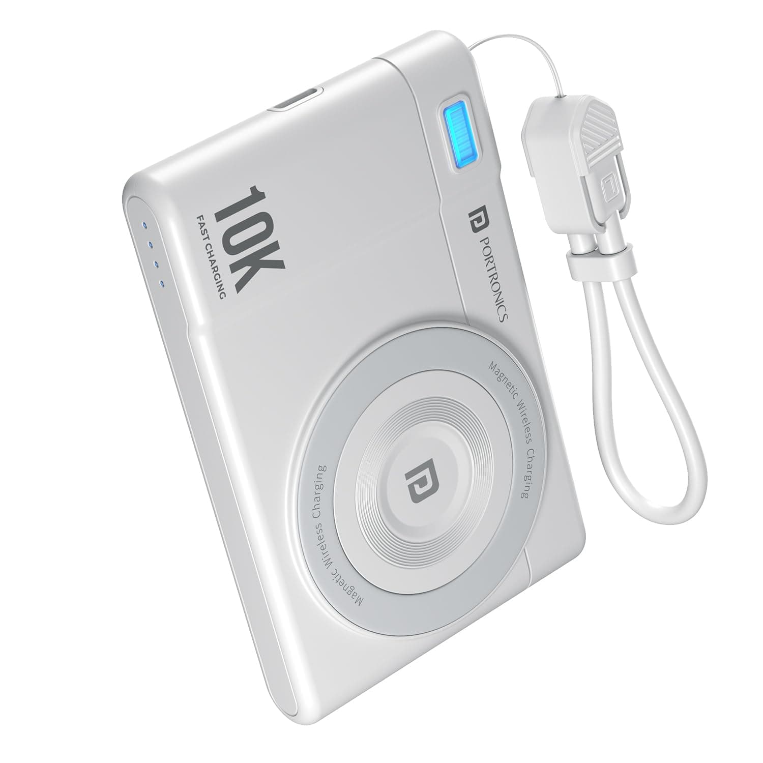 Portronics PowerShutter Air 10K 10000mAh 15W Wireless Magnetic Fast Charging Powerbank, In Built Type Cable,22.5W Type C PD Output,Light Weight,Compat...