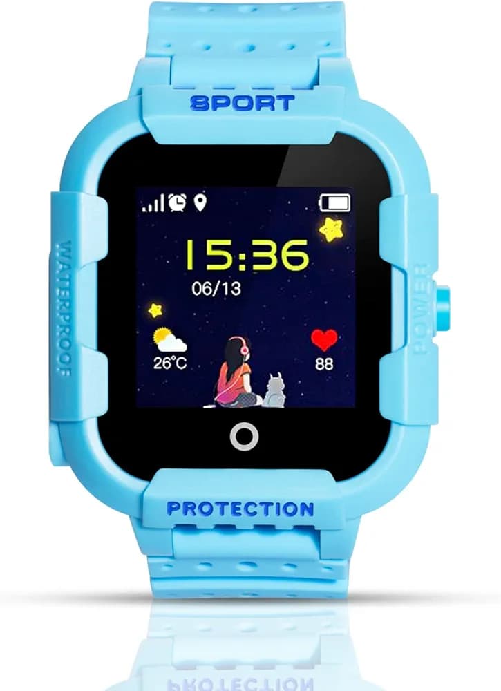 Turet Smart Watch for Kids- GPS Kids Smart Watch - Silicone Kids' Smartwatch for Boys and Girls with Panic Button, Long Battery, Camera, GPS Tracker, Voice Chat, Message (Blue)