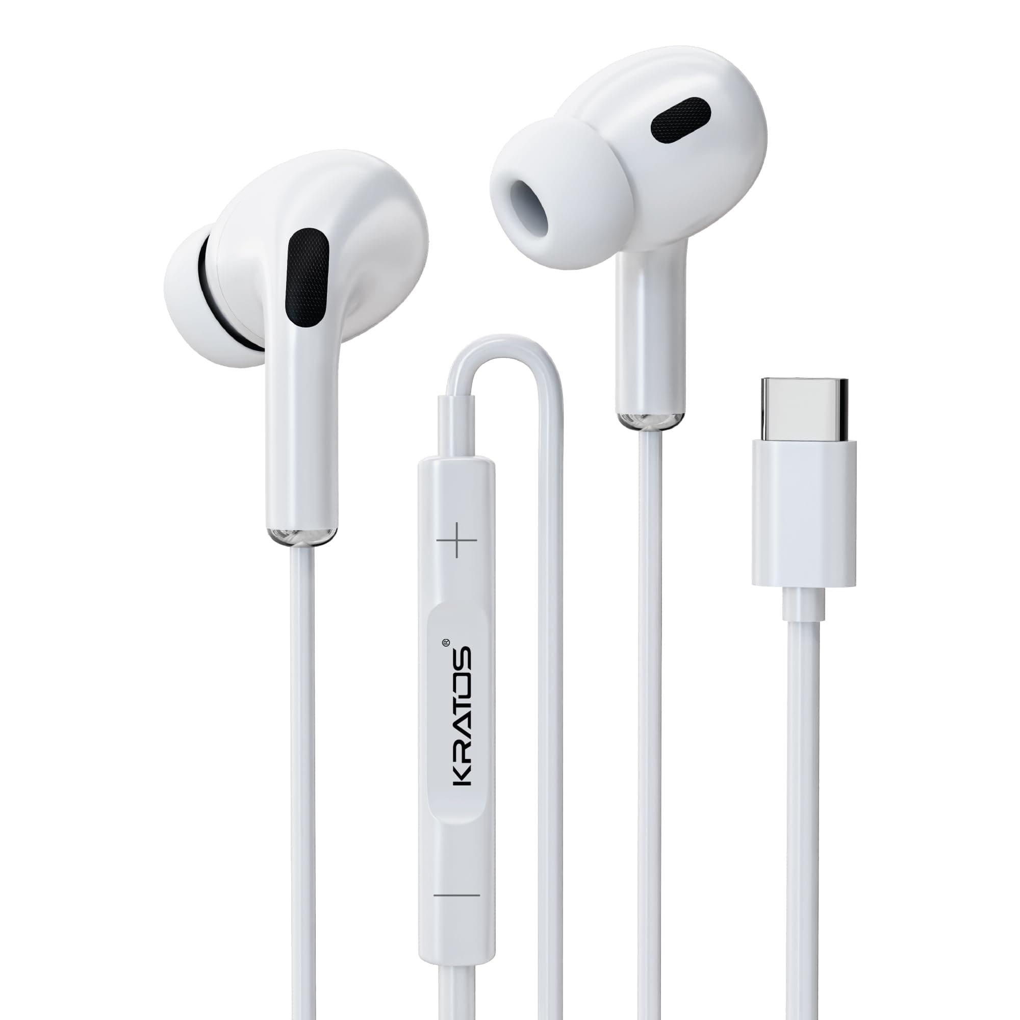Kratos Type C Headphones with Mic, White in-Ear Design, 12mm Driver for Deep Bass and Clear Sound, C Type Earphones Wired, Compatible with iPhone, And...