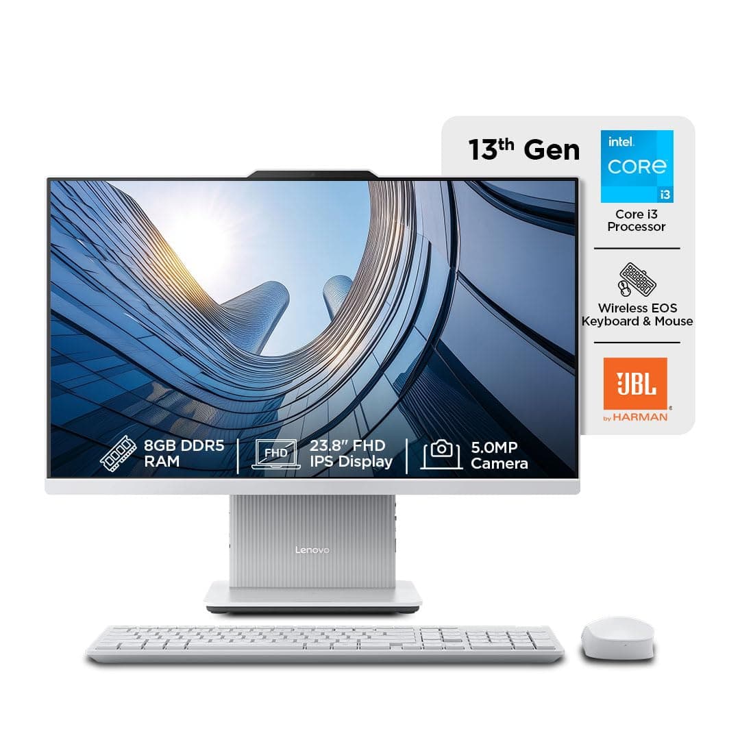 Lenovo IdeaCentre AIO Intel Core i3-1315U 24" FHD IPS (8GB RAM/512GB SSD/Win11/Microsoft 365 Basic + Office Home 2024/Wireless EOS Keyboard &amp; Mouse,Grey), F0HN0106IN All-in-One Desktop