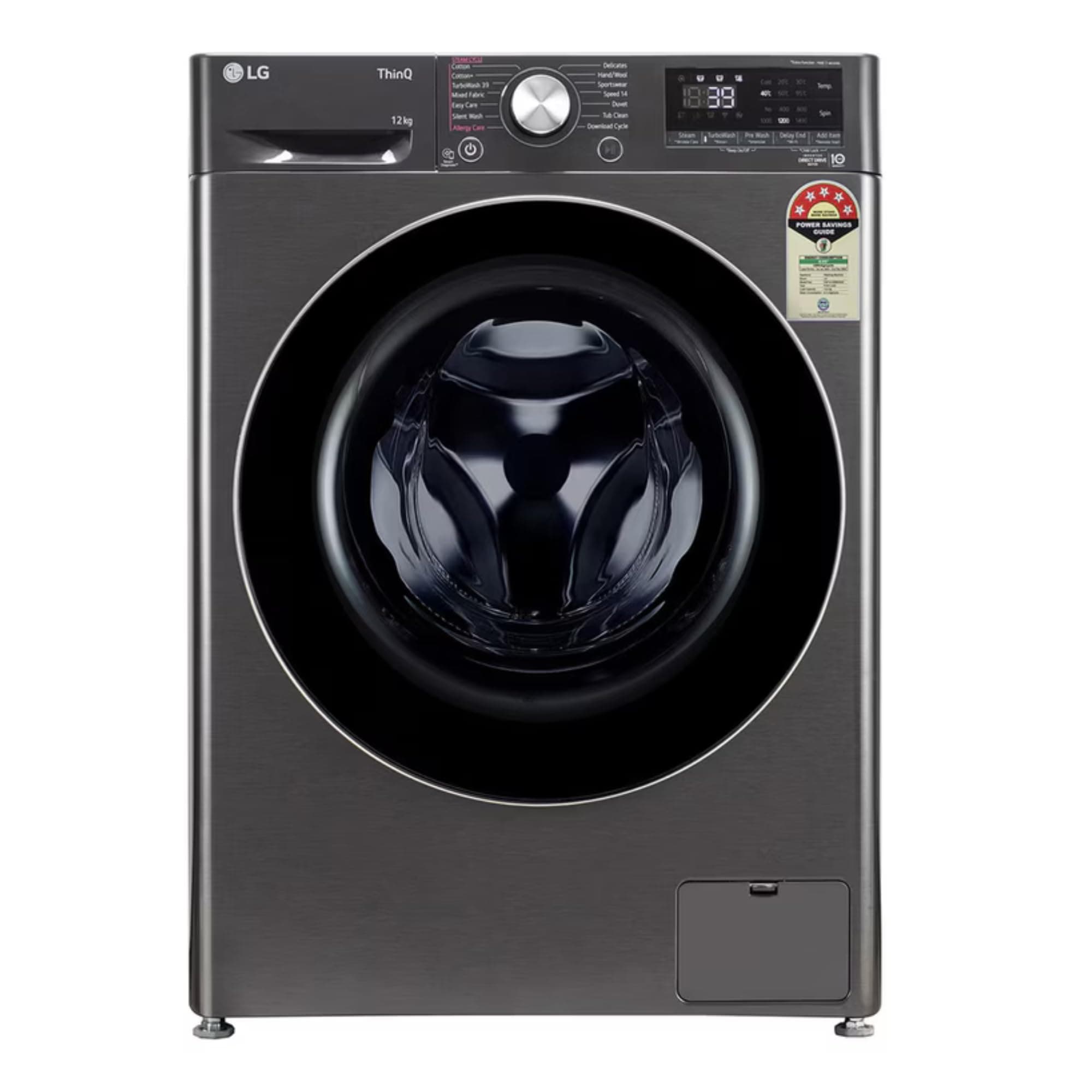 LG 12 Kg 5 Star AI Direct Drive Fully Automatic Front Load Washing Machine (FHP1412Z9B, Platinum Black, TurboWash 360, Steam, Wi-Fi,)