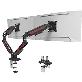 Fydeamer Monitor Arm, Gas Spring Monitor Stand for 17-35 Inch Screens up to 11 kg, Adjustable Monitor Mount with C-Clamp & Grommet Base (Dual Arm Blac...