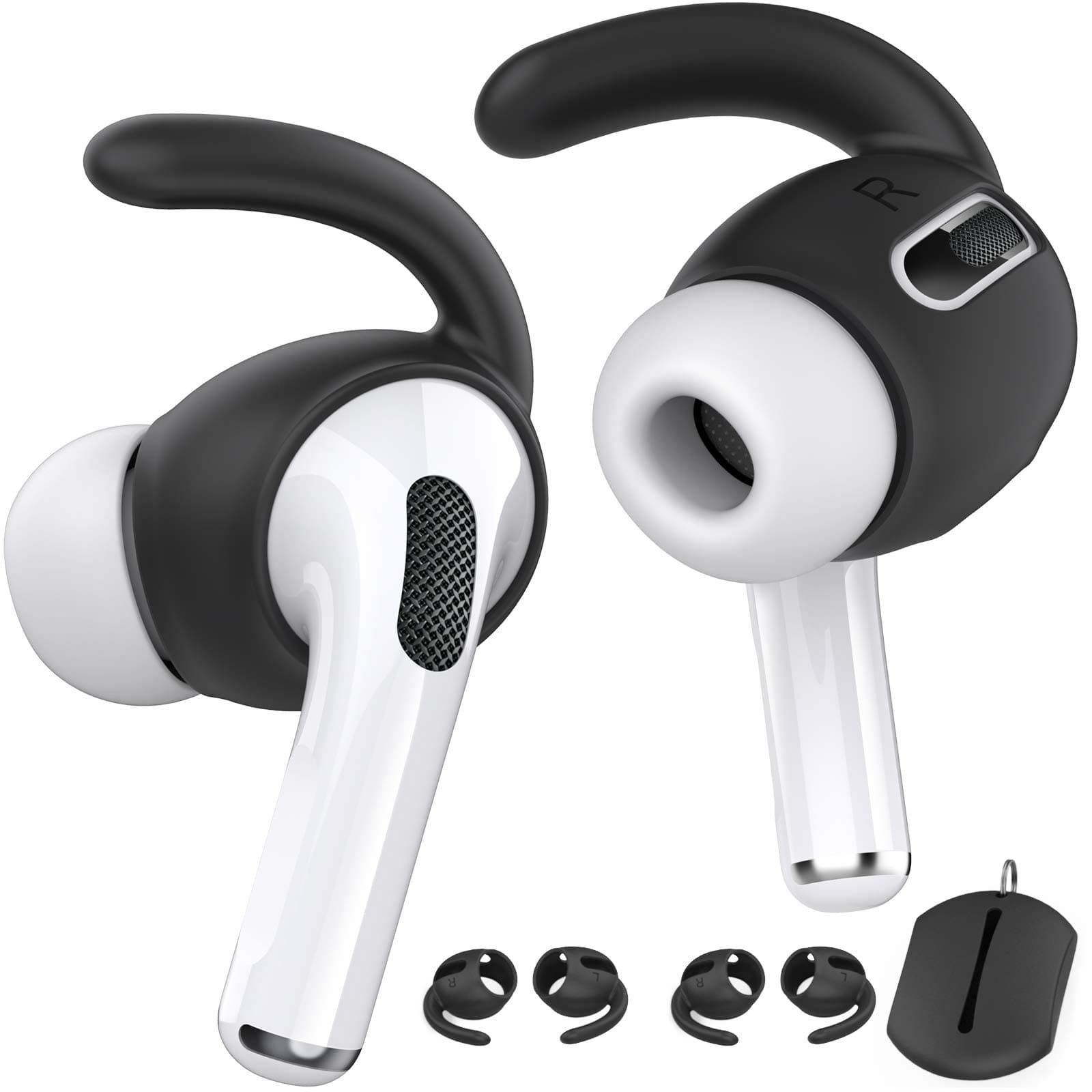 AhaStyle 3 Pairs AirPods Pro Ear Hooks Covers Accessories [Added Storage Pouch] Compatible with Apple AirPods Pro 2019 (Black)