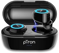 pTron Bassbuds in Ear True Wireless Bluetooth 5.0 Headphones with Mic, 20Hrs Playtime with Case, Ergonomic Sweatproof Earbuds, Noise Isolation, Voice