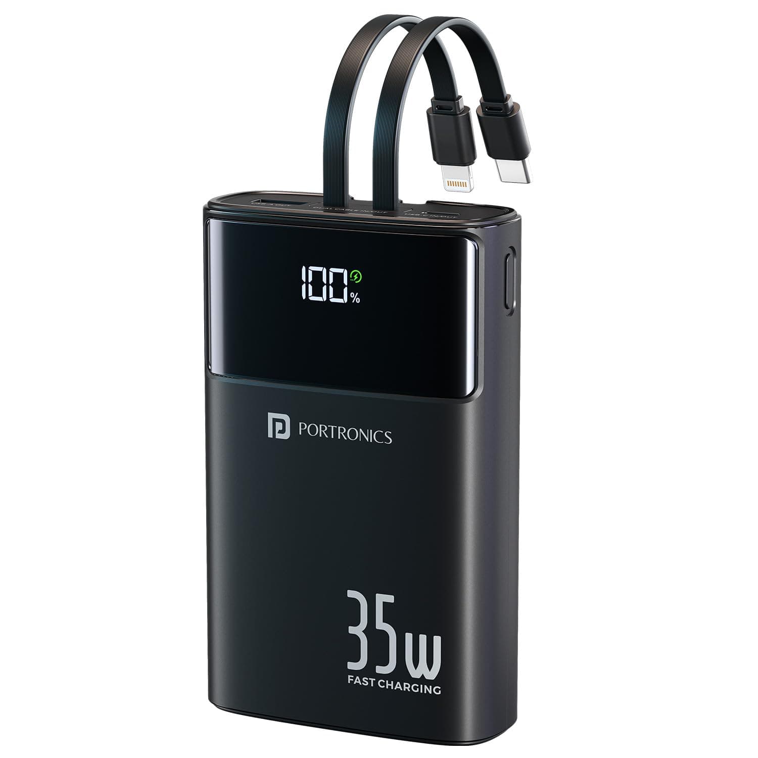 Portronics Titan 35 20000mAh Fast Charging Powerbank with in-Built Type C & 8 Pin Cable, 35W Super Fast Charging, Type C PD Output, Type C Bidirection...