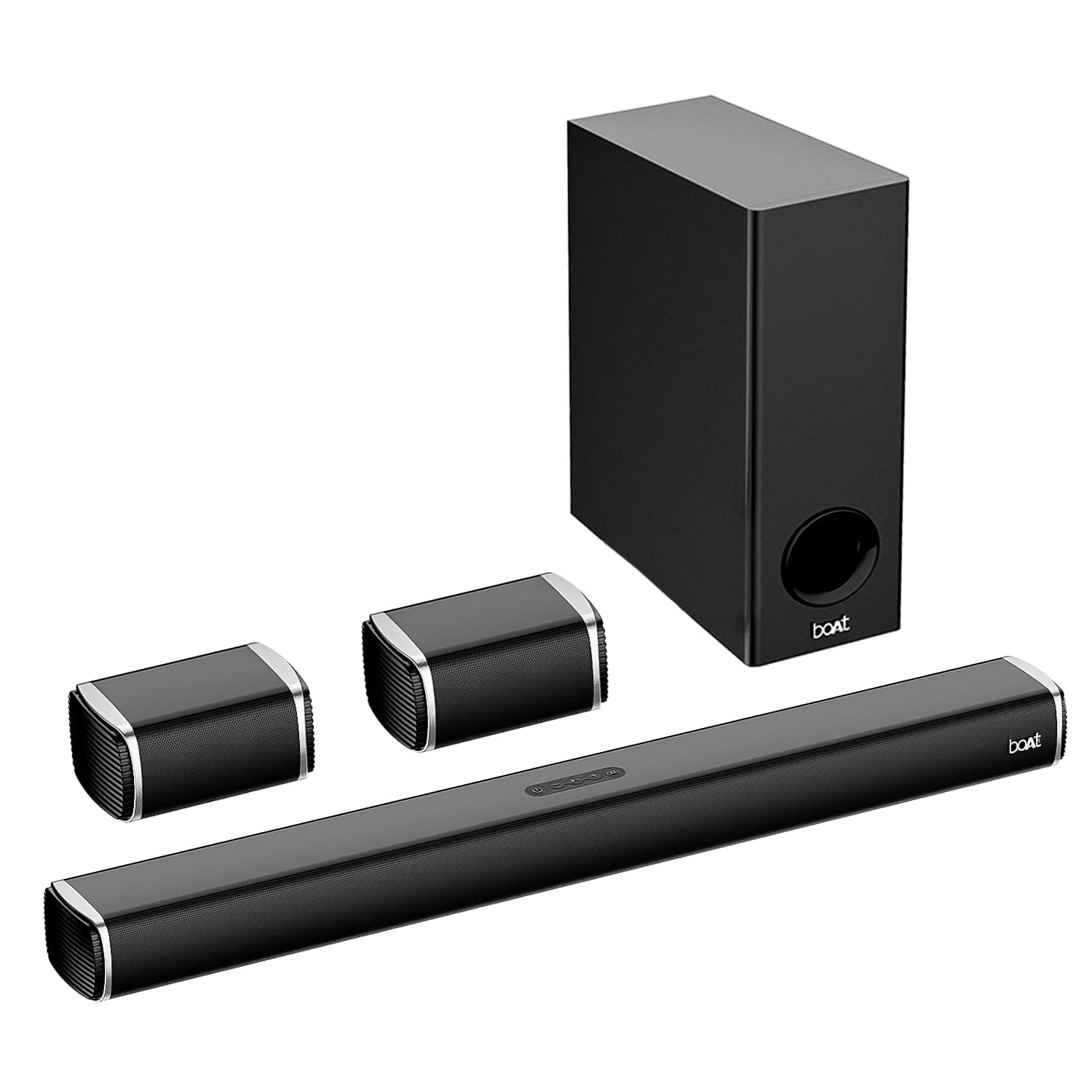 boAt Newly Launched Aavante Bar 2400 5.1CH Soundbar with 180W RMS, Wired Subwoofer, 2 Mini Satellites, Signature Sound, Multi Compatibility, EQ Modes & Remote Control(Premium Black)