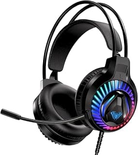AULA S605 Professional RGB Gaming Headphones with Adjustable Mic Wired Gaming Headset (Black, Over Ear)