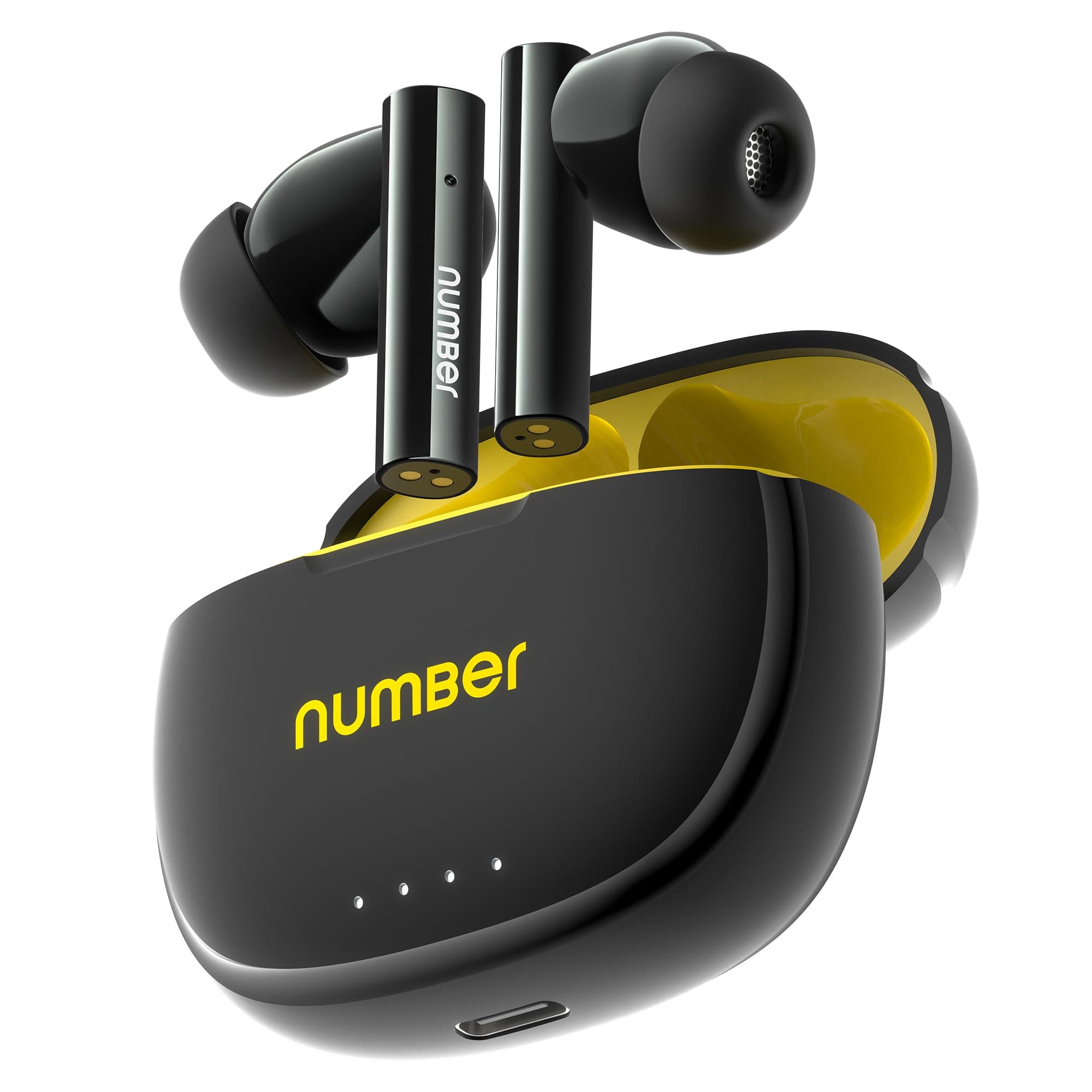 Number Navo Buds X1 w/ 50H Playtime, Dual Pairing, 13mm Speakers, ENC, 45ms Low Latency Bluetooth (Black Sun)