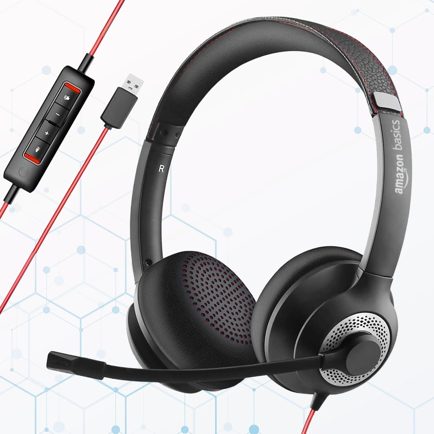 amazon basics Pro Series Wired USB Headset with Mic | 40 mm Driver | On-Ear Computer/PC or Laptop Headphone | Noise Cancellation Microphone | in-line ...