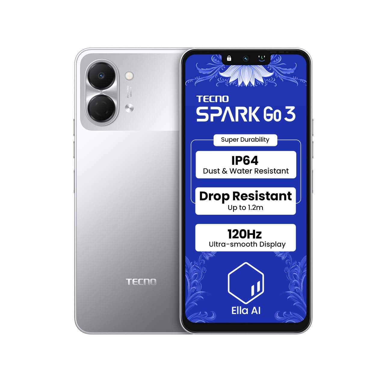 Tecno Spark Go 3 (Titanium Grey, 4GB+64GB | Super Durability Drop Resistant & IP64 Rated| Make Calls Without Network* |Ella Al in Your Own Language| S...