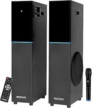 GIZMORE DT11500 120W Dual Tower Wooden Speaker with UHF Wireless MIC, Digital LED Display & RGB Lights, Volume & Bass Control, Karaoke and Party Speak...