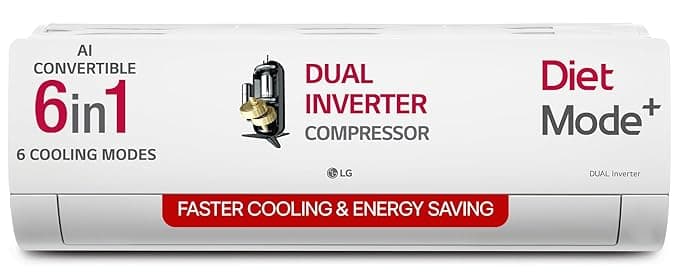 LG 1.5 Ton 3 Star DUAL Inverter Split AC (Copper, AI Convertible 6-in-1, VIRAAT Mode, Diet Mode+, Faster Cooling & Energy Saving, HD Filter with Anti-Virus Protection, US-Q18TNXE, White)