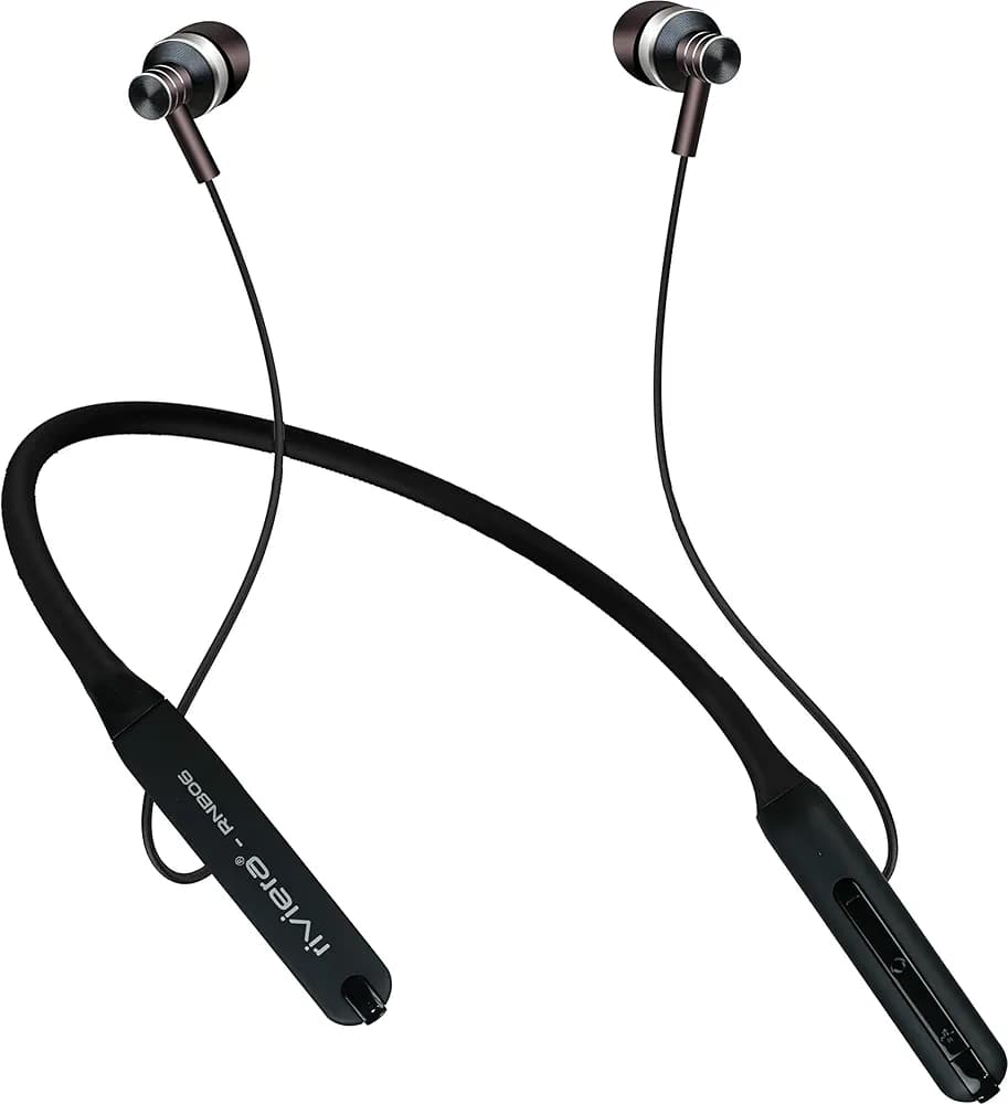 Riviera RNB-06 Bluetooth Neckband Earphones, 45 Hours Music Playtime, 5U Speakers, in-Ear Wireless Headphones with HD mic (BIS Approved) – Free Velvet Pouch Inside(Black)