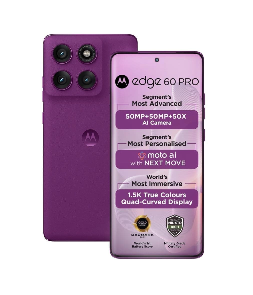 Motorola Edge 60 Pro 5G (Pantone Sparkling Grape, 12GB RAM, 256GB Storage) | 6.7" Curved AMOLED | 50MP Triple | 50MP Selfie | 6000mAh | 90W & 15W Wire...