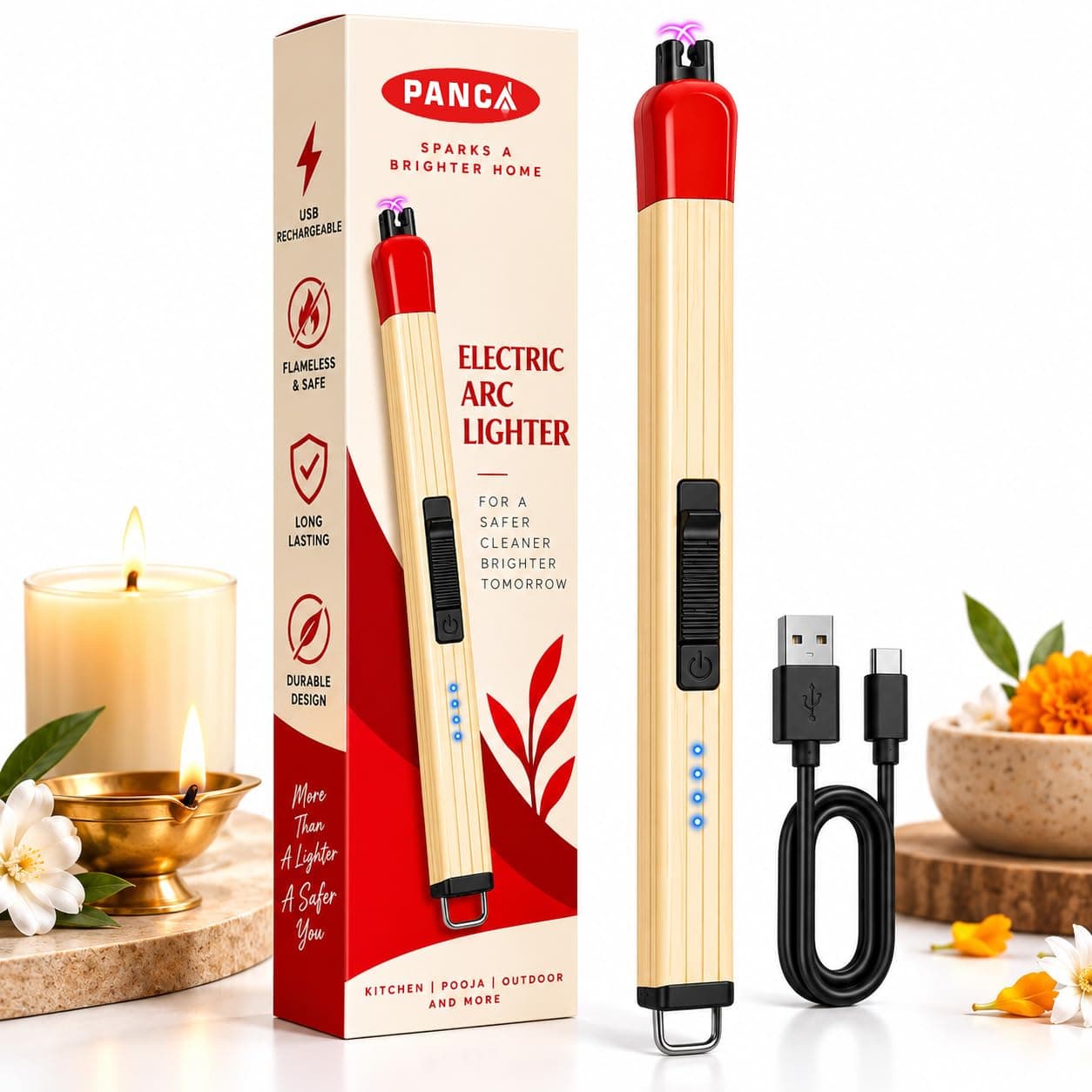 PANCA Electric Arc Lighter USB Rechargeable Long Handle for Kitchen Stove
