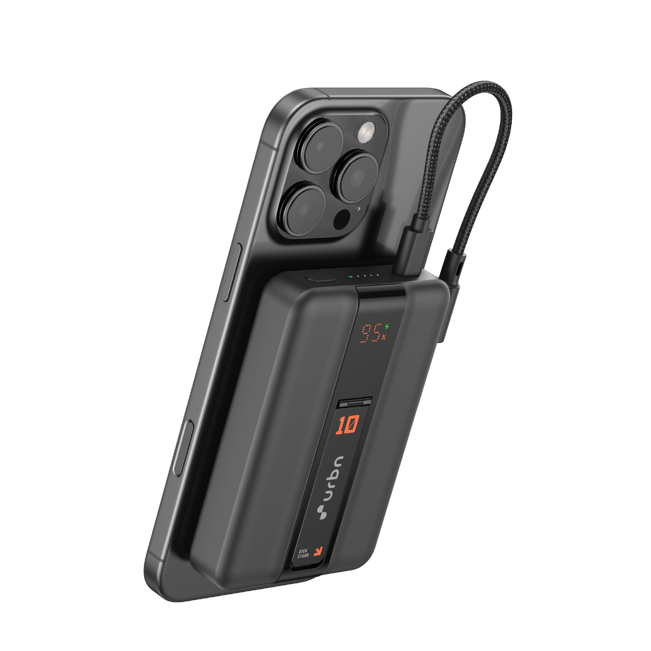 URBN One Premium MagSafe Power Bank 10000mAh | 15W Fast Magnetic Wireless Charging | Built-in Detachable Type C Cable | Dual Port with Pass Through Ch...