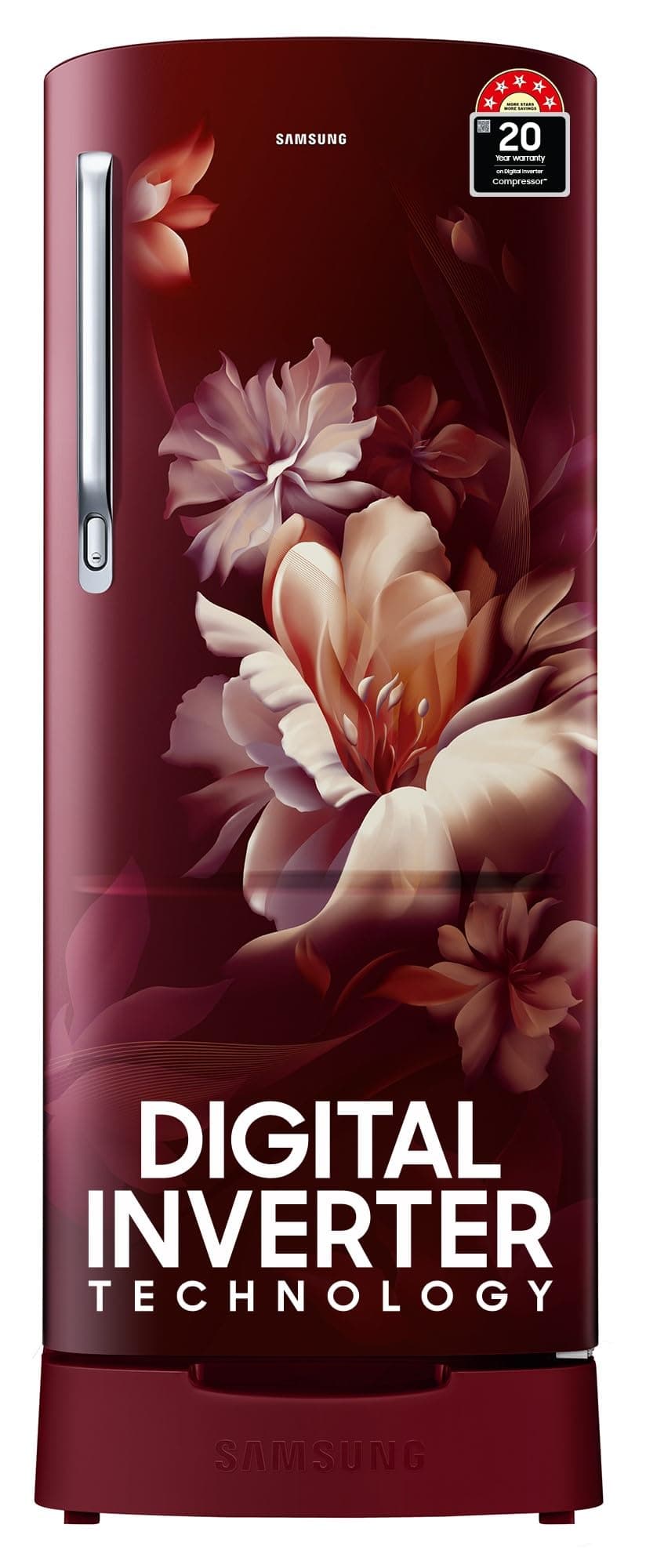 Samsung 183 L, 5 Star, Digital Inverter, Direct-Cool Single Door Refrigerator (RR20D2825RZ/NL, Midnight Blossom Red, Base Stand Drawer, 2024 Model)