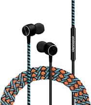 Crossloop Pro Series Braided Tangle Free Designer Wired in Ear Earphones with Mic with Metallic Driver 3.5Mm for Extra Bass (Orange & Blue)