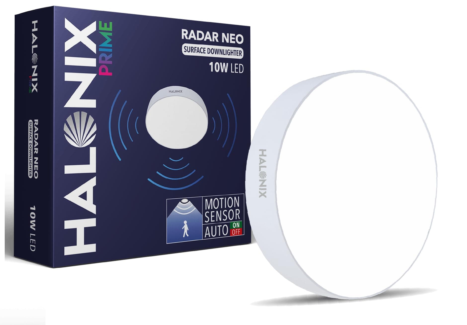 Halonix Motion Sensor 10W 6500K White Radar neo Surface downlighter | No False Ceiling Required | Auto on- Auto Off Ceiling Light | Surface Mounted LE...