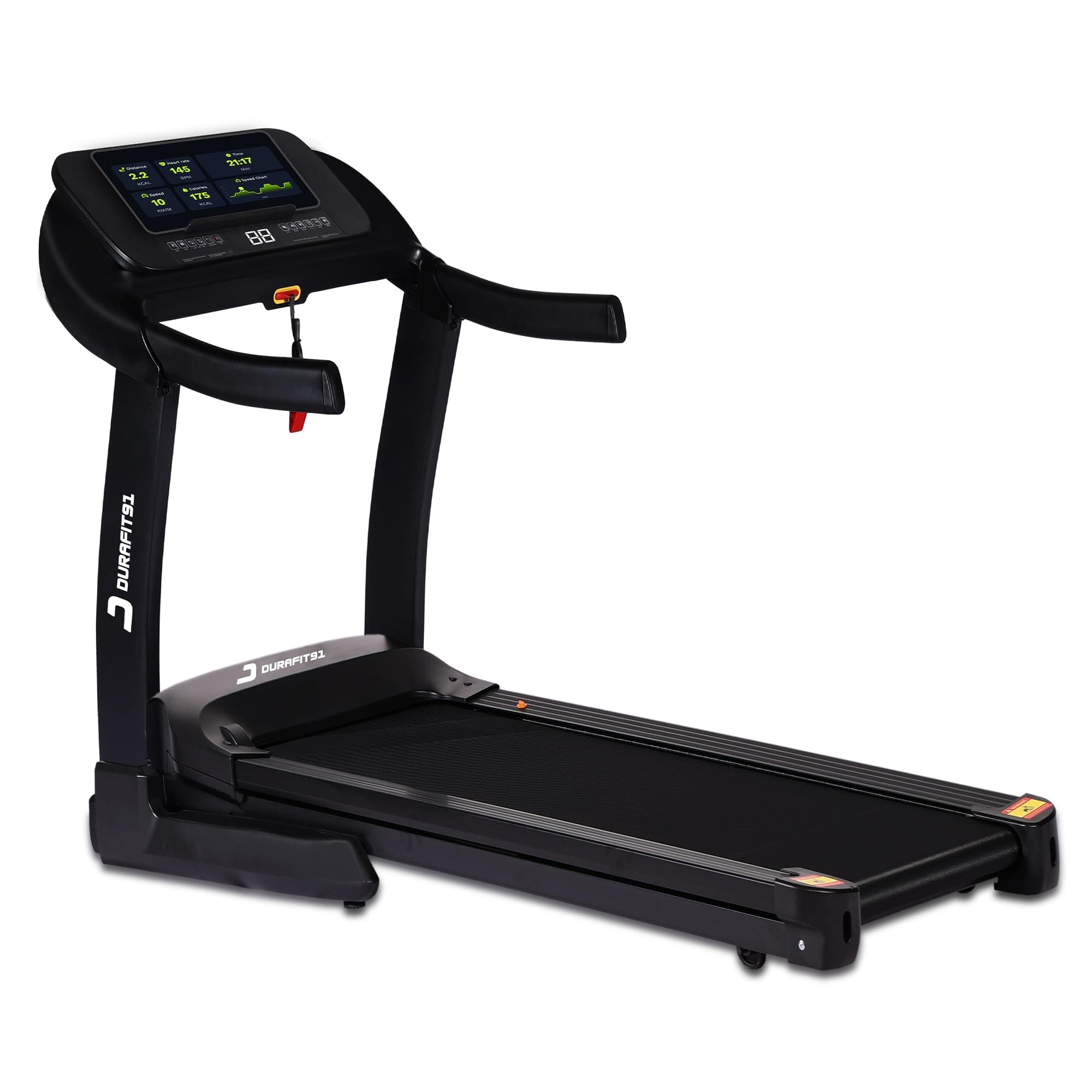 91-Durafit Vigor 6 HP Peak BLDC Motorized Hydraulic Foldable Treadmill | Max User Weight 150 Kg| 4 Level Manual Incline |18 Km/Hr Max Speed |Free (DIY...