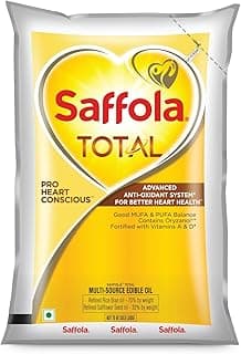 Saffola Total Refined Cooking Oil | Blend of Rice Bran & Sunflower Oil | Helps Keeps Heart Healthy | 1 Litre Pouch