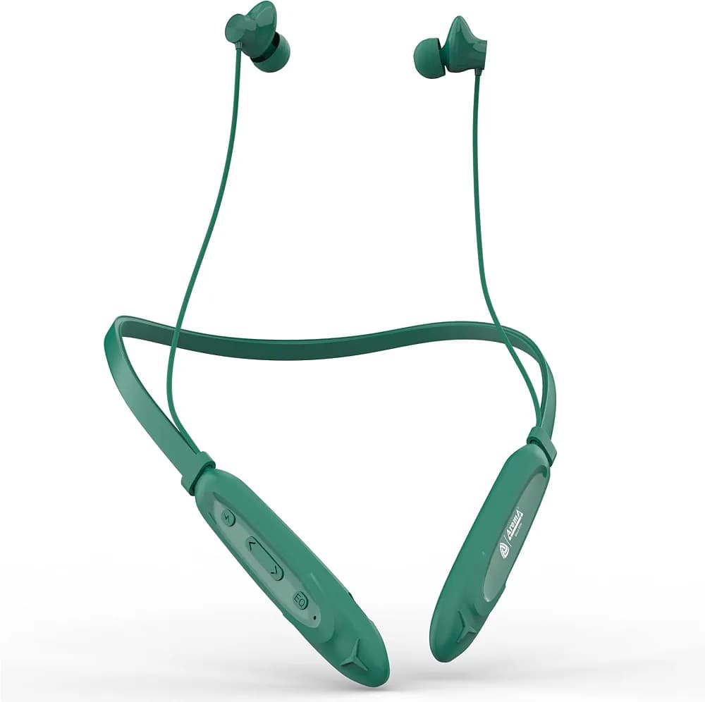 Aroma® NB128 Adventure Bluetooth Wireless Headset Neckband with Long Lasting Playtime 50 Hrs, Smart Voice Assistant, Dual Pairing, Bluetooth V5.0, Sweat & Splash Proof, Best for Gaming, Running, Workout (Green)