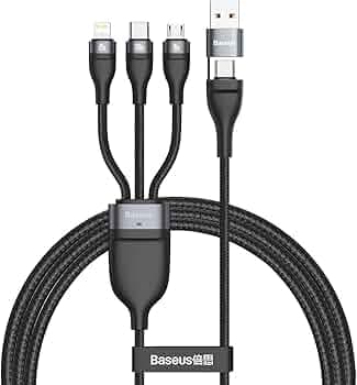 Baseus Flash Series II Two-for-three Charging Cable U+C to M+L+C 100W 1.2m Black