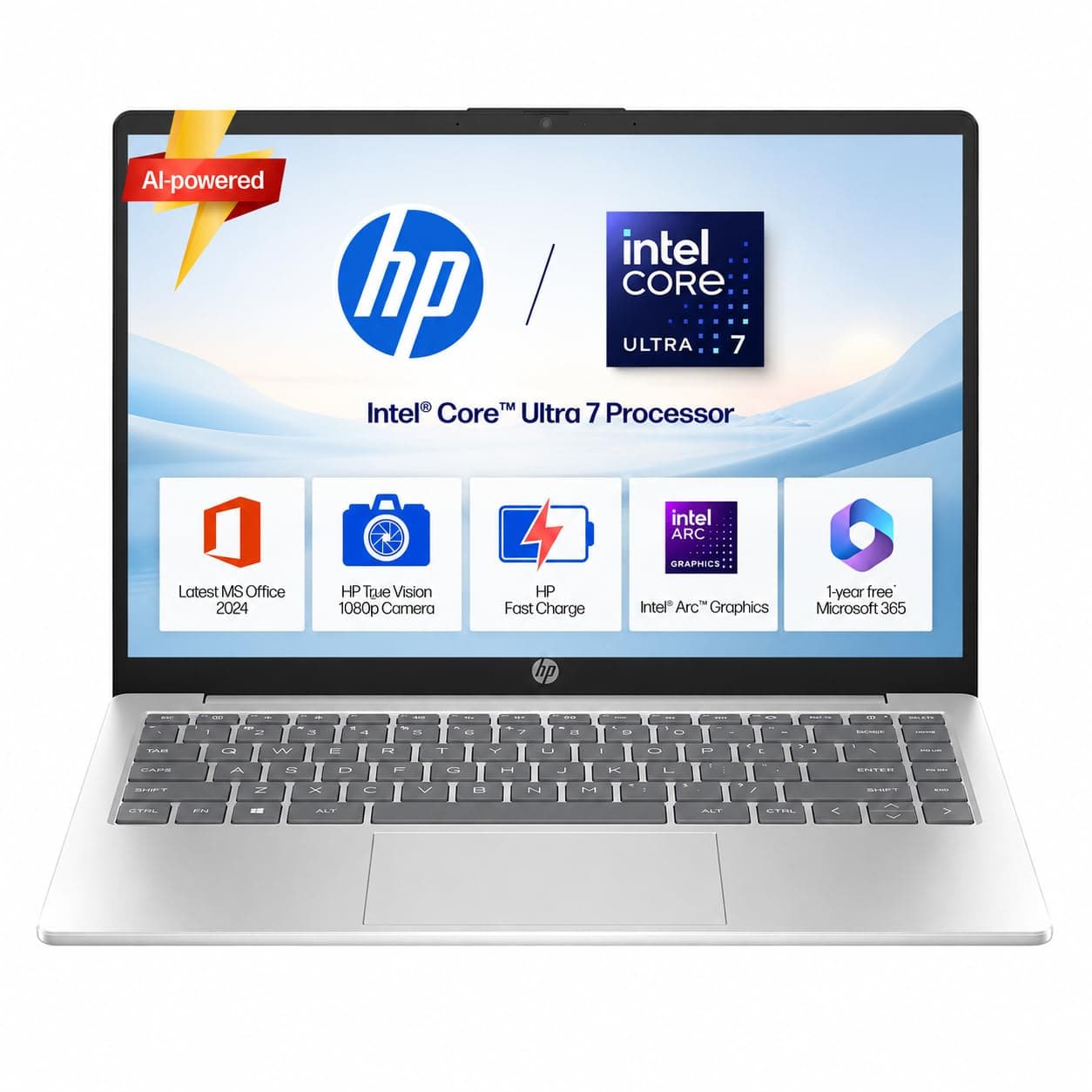 HP 14 Laptop, Intel Core Ultra 7 155H (16GB DDR5, 512GB SSD) FHD, Anti-Glare, Micro-Edge, 14''/35.6cm, Win11, M365 Basic(1yr)* Office24, Silver, 1.4kg...