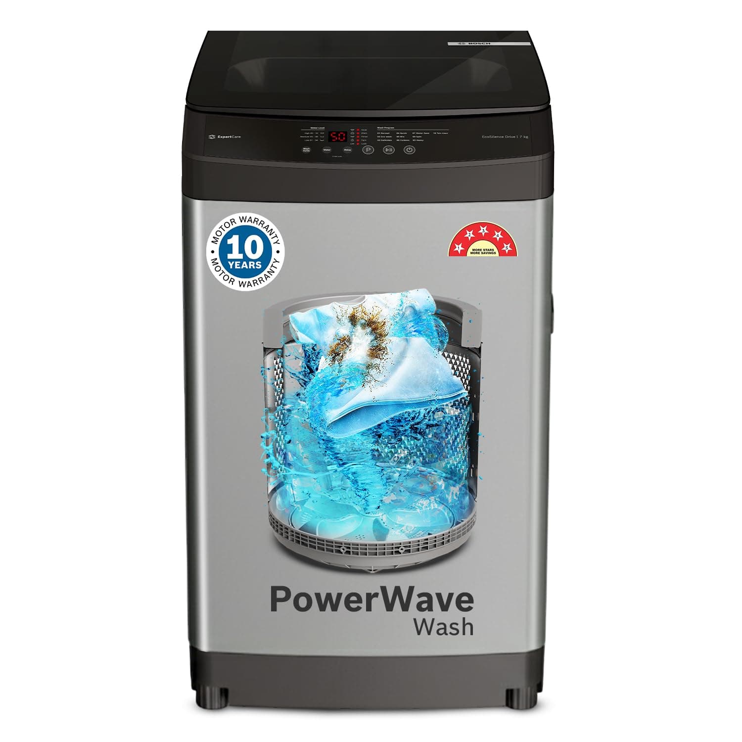 Bosch 7 kg 5 Star Fully Automatic Top Loading Washing Machine (WOE70AH0IN, PowerWave Wash & in-built Dual Lint Filter, Stainless Steel VarioDrum with ...
