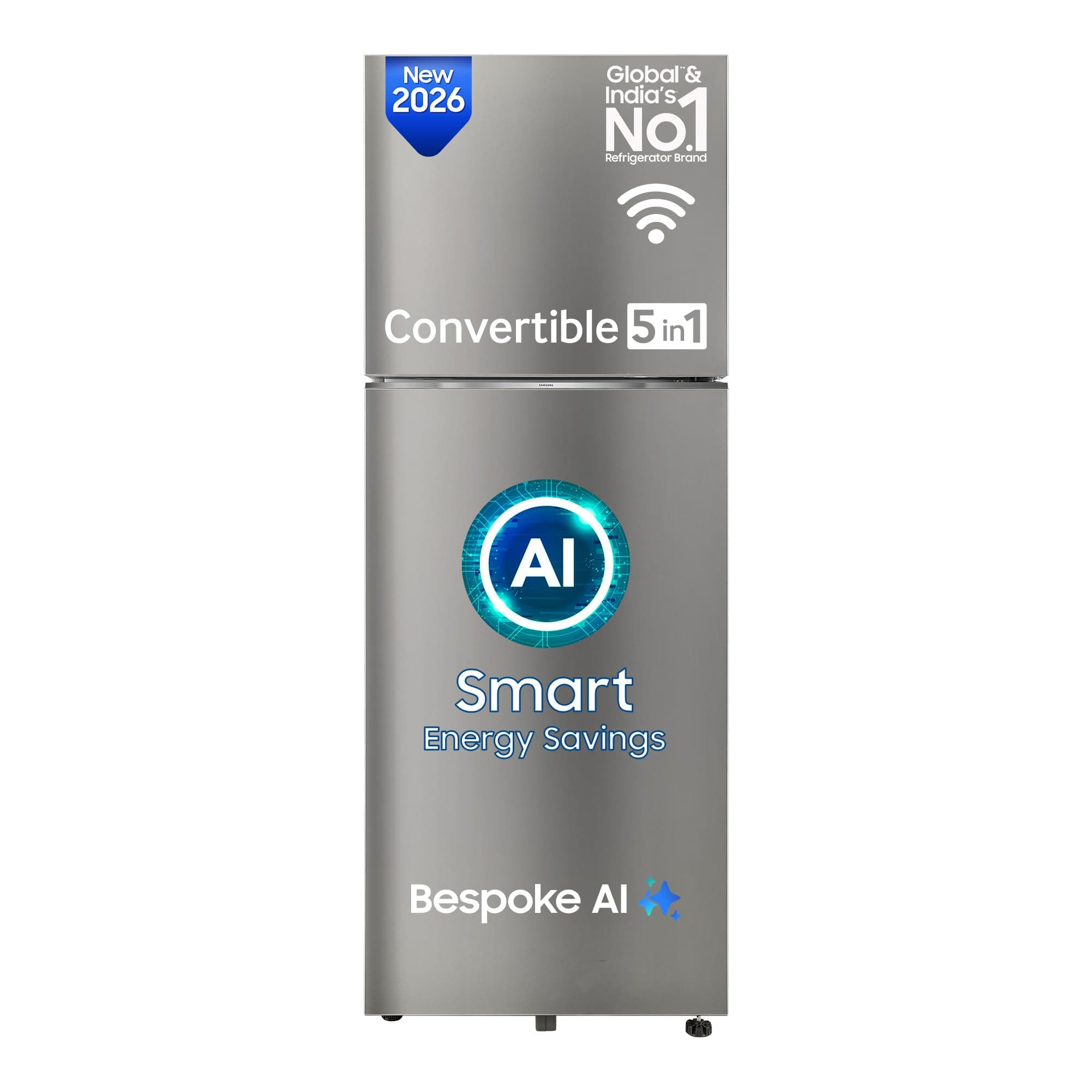 Samsung 350 L, 2 Star, Convertible 5-in-1, Digital Inverter, Frost Free Double Door, WiFi Bespoke AI Refrigerator (RT38HG5A42SLHL, Silver, Ez Clean St...