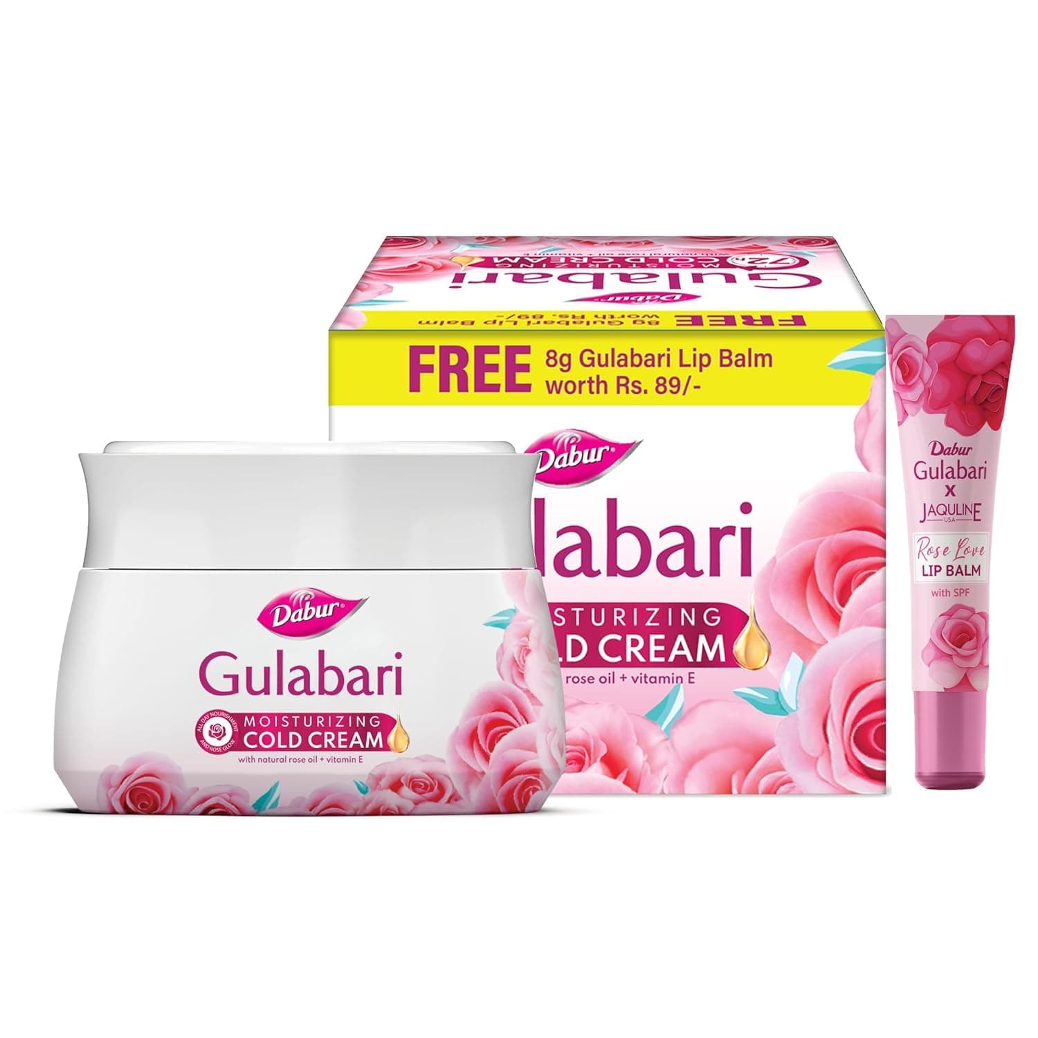 Dabur Gulabari Moisturizing Cold Cream 100gm + Gualabari Lip Balm 8gm | With Goodness of Natural Rose Oil & Vitamin E | Intense Hydration and Deep Moi...
