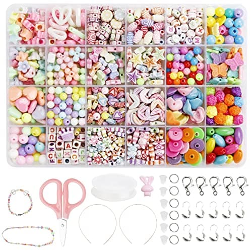 Electomania 600Pcs Beads Set,Jewelry Making Kit,Girl Diy Bracelet Set,Different Types And Shapes Colorful Acrylic Crafting Beads Kits Setfor Children Over Three Years Old, Multi