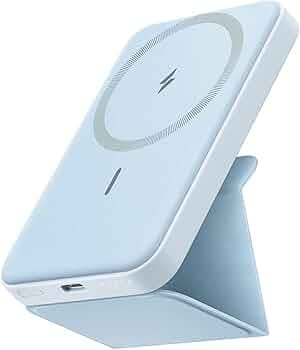Anker 622 Magnetic Battery (MagGo) 5000mAh Foldable Magnetic Wireless Portable Charger and USB-C for iPhone 14/13/12 Series (Blue)