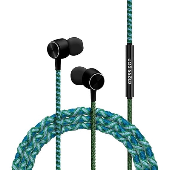Crossloop PRO Series Bluetooth Wired in Ear Earphones with Mic (Green and Blue) In-Ear
