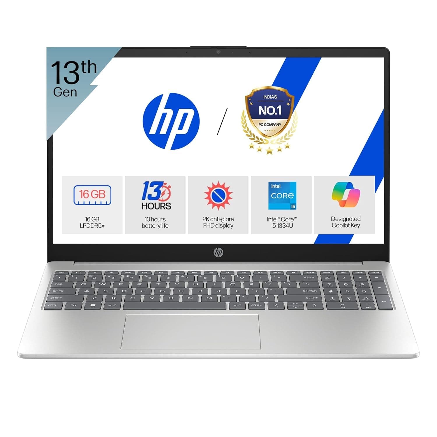 HP OmniBook 5 (Previously Pavilion) Intel 13th Gen Core i5 1334U (16GB LPDDR5X,512GB SSD) 2K,IPS, 300nits, 16''/40.6cm, Win11,M365 Basic(1yr),Office H...