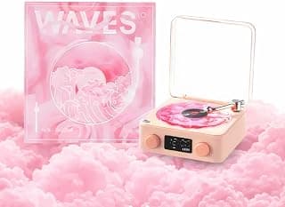 Glimmi Retro-Style Wireless Ocean Waves LED Night Light Vinyl Bluetooth Speaker, Aqua Vinyl Speaker, The Waves Vinyl Playe...