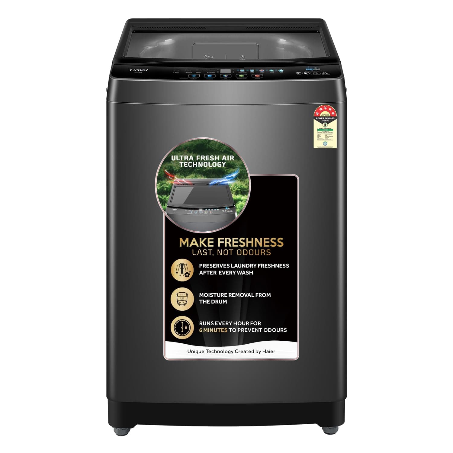 Haier 10.5 Kg 5 Star Fully Automatic Top Load Washing Machine With Ultra Fresh Air Technology, Oceanus Wave Steel Drum (ETL105-CAFS8, Grey, Black, Cus...