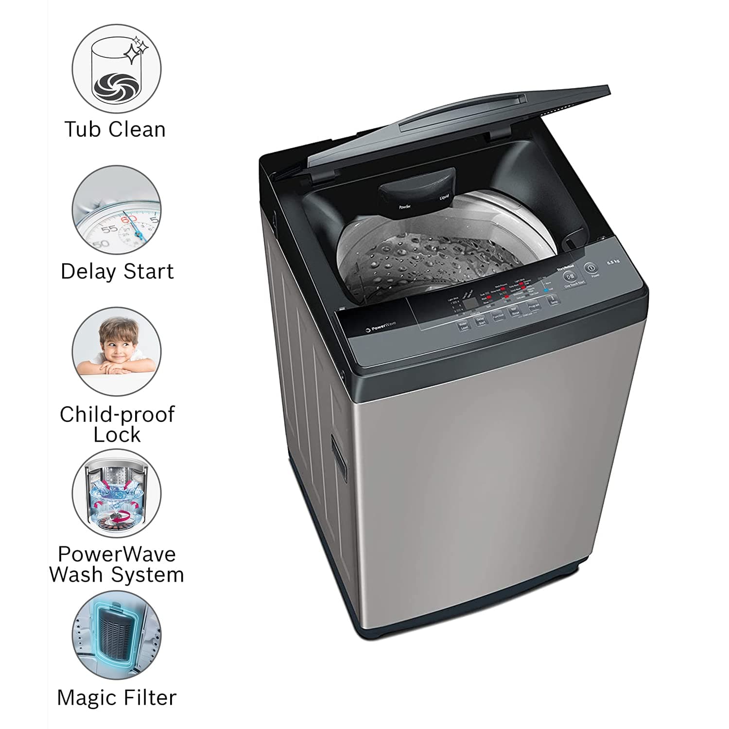 Bosch 6.5 kg 5 Star Top Loader Washing Machine Dark Silver WOE654D1IN