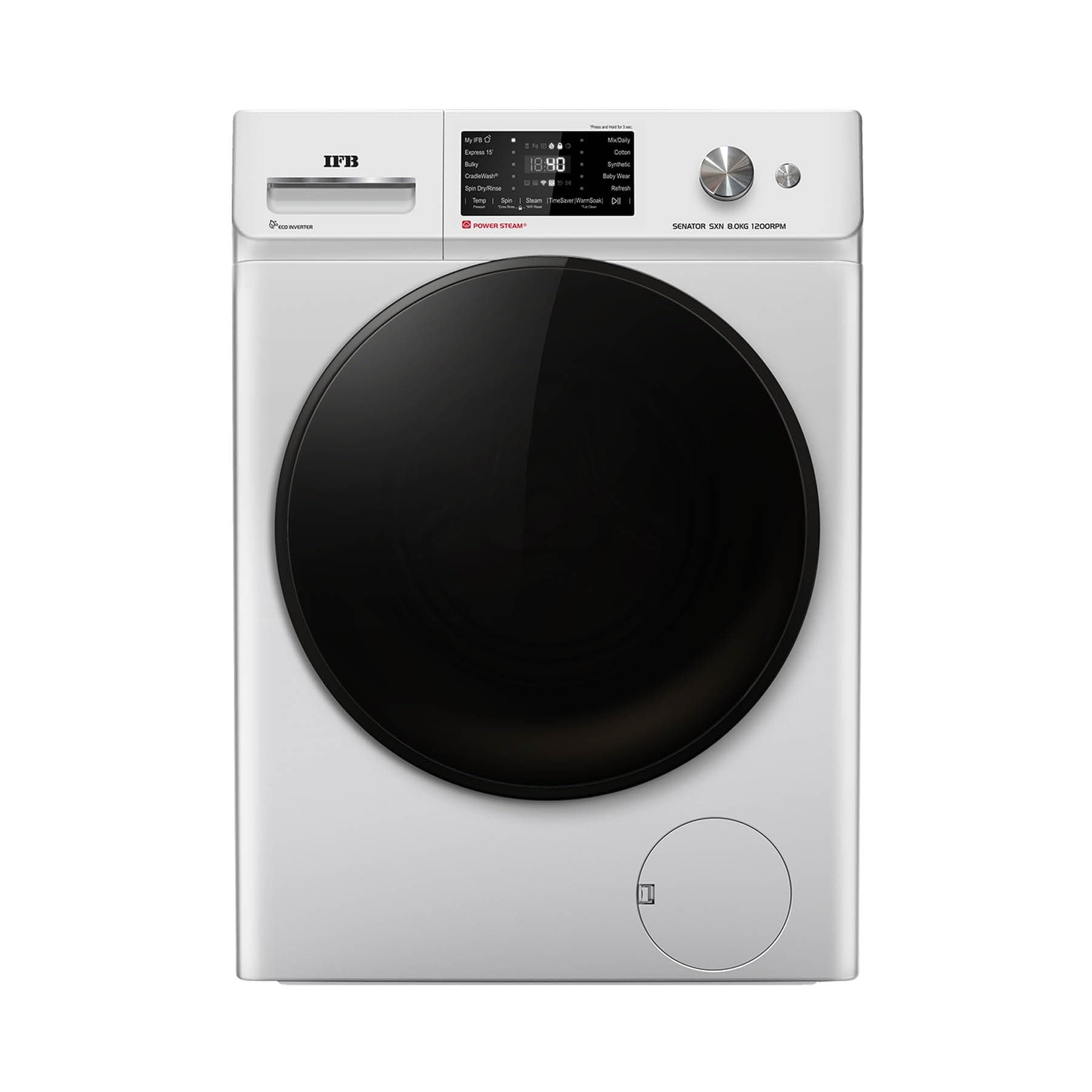 IFB 8 Kg 5 Star Powered by AI with 9 Swirl Wash, Fully Automatic Front Load Washing Machine (Senator SXN 8012K,Steam Refresh Program with Eco Inverter...