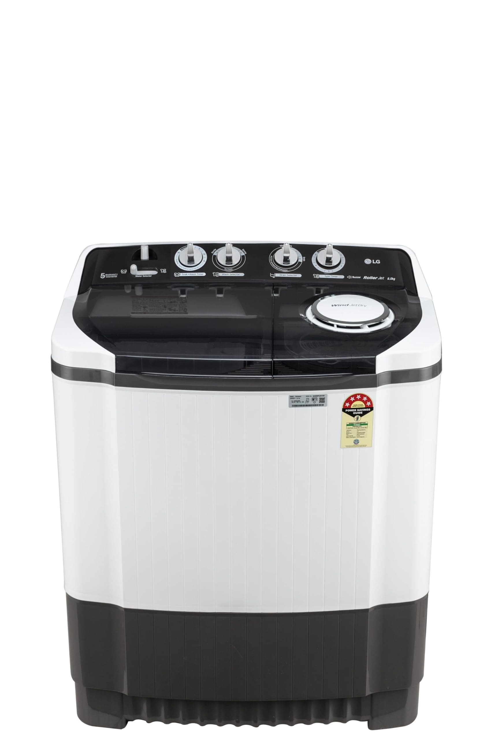 LG 8Kg Semi Automatic Washing Machine, Roller Jet Pulsator + Soak, (P8015SGAZ,Dark Gray)
