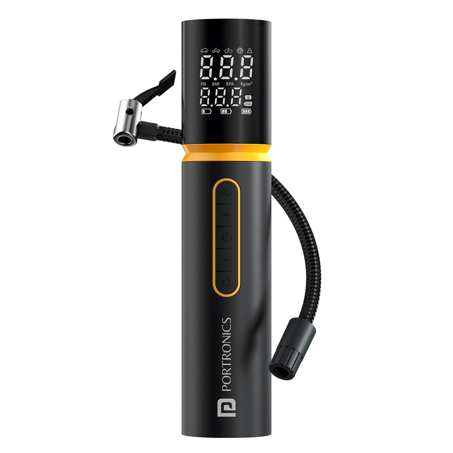 Portronics Vayu 5.0 Rechargeable Tyre Inflator with Fast Inflation, Preset Modes, Digital Display, Flashlight Torch, Auto Shut-Off, Air Pump Compresso...