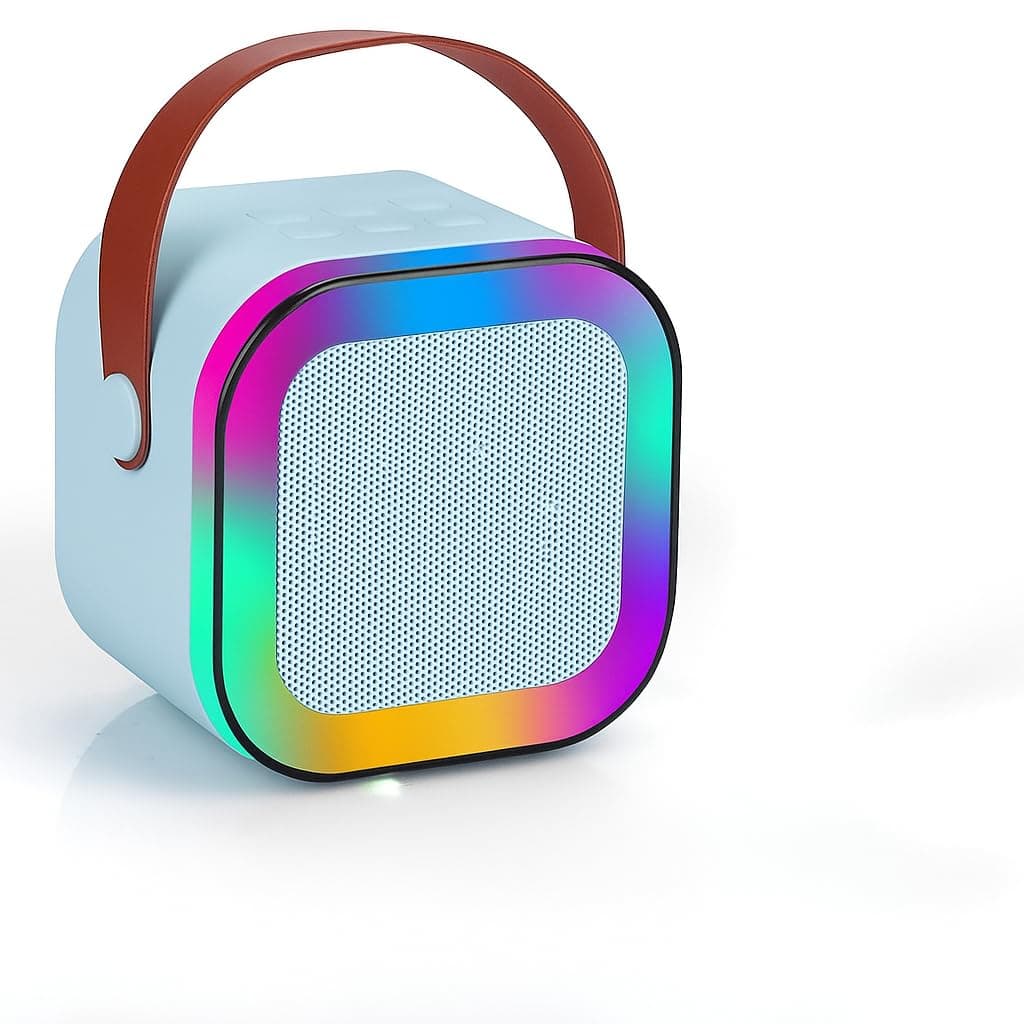 KMJSA Portable Bluetooth Speaker with LED Lights, White, RGB Color-Changing Frame, Compact Square Design, Carrying Handle/Blue/Pink/Peach