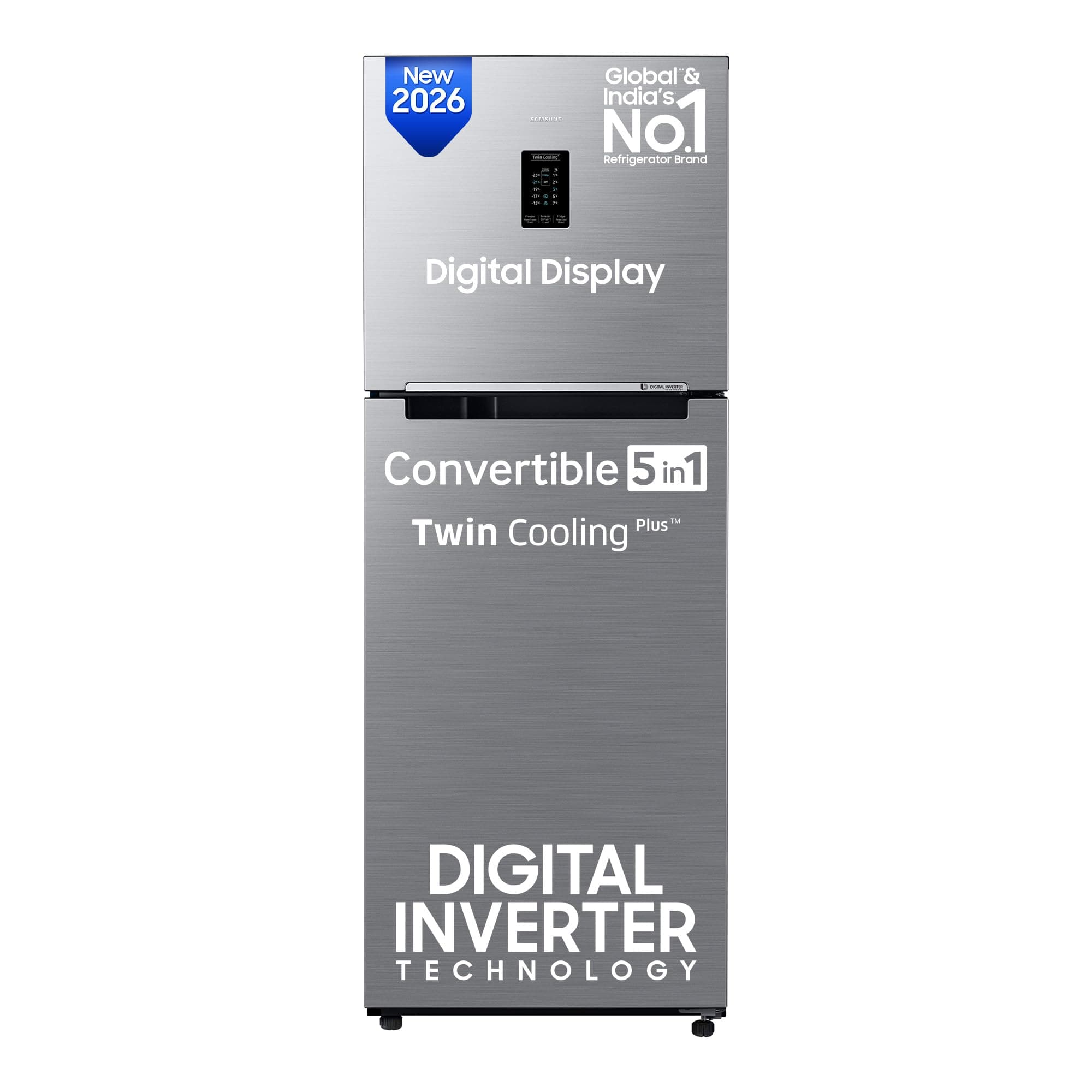 Samsung 301 L, 2 Star, Convertible 5-in-1 Digital Inverter with Display Frost Free Double Door Refrigerator (RT31H4522S9/HL, Silver, Refined Inox, 202...