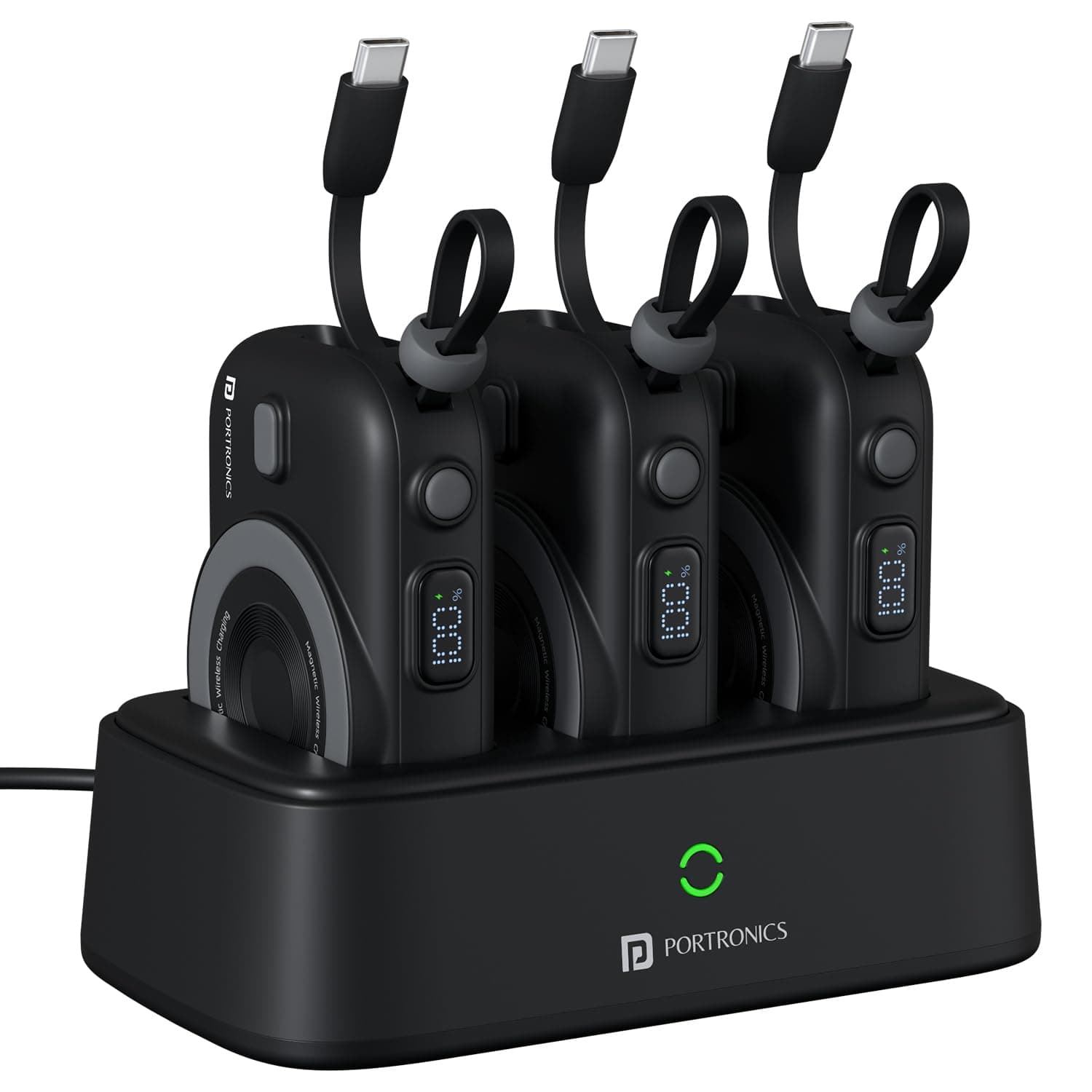 Portronics Power Shutter Home 3 x 10000mAh Fast Charging Wireless Powerbank with Charging Station, 22.5W Wired Output, 15W Wireless Output for iPhone ...