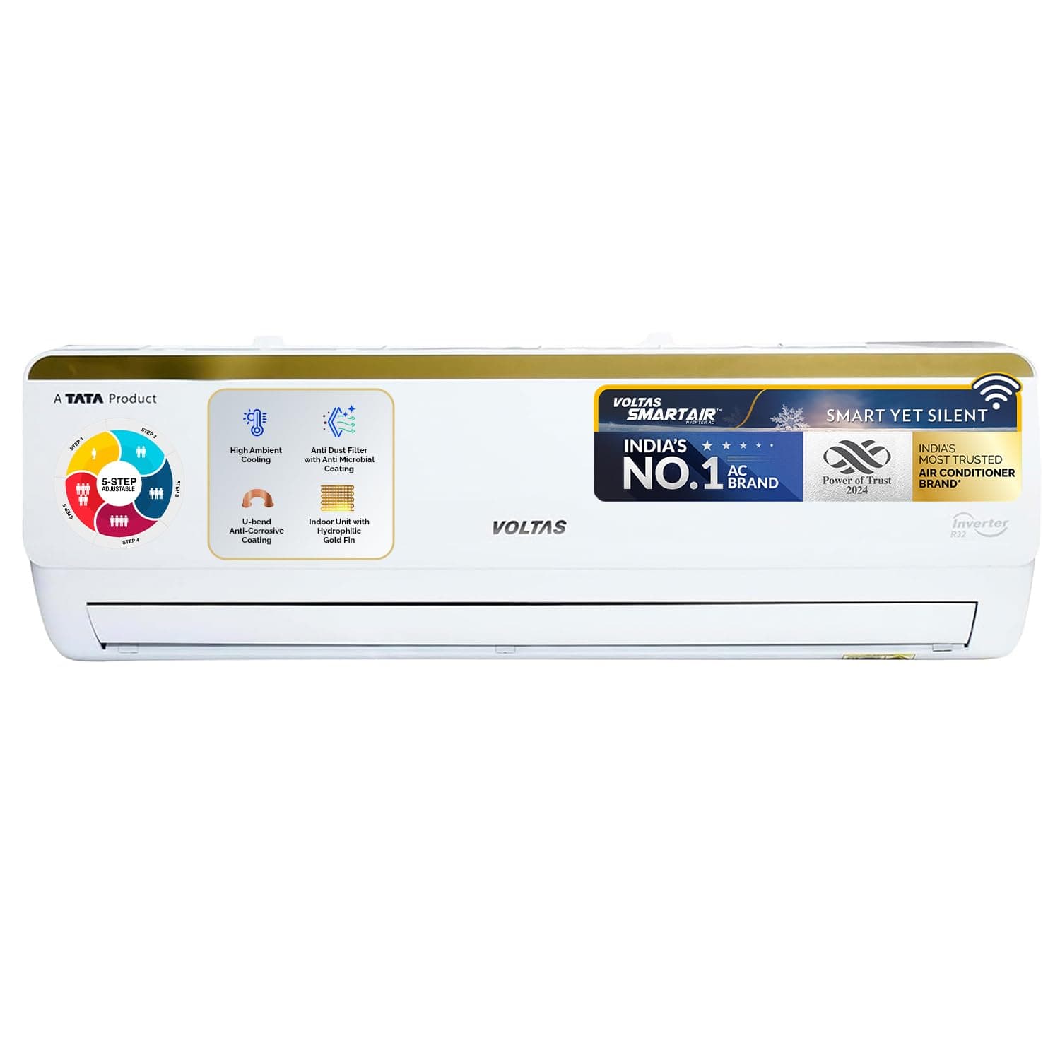 Voltas 1.5 Ton 3 Star Inverter Split AC (Copper, 5-in-1 Adjustable Mode, Anti-dust Filter, 2024 Model, 183V Vertis Smart Elite Gold, White)